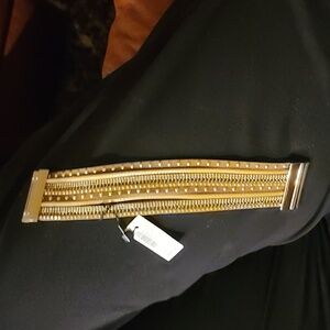 WHBM Multi Row Gold STUDDED & LEATHER Wrap BRACELET